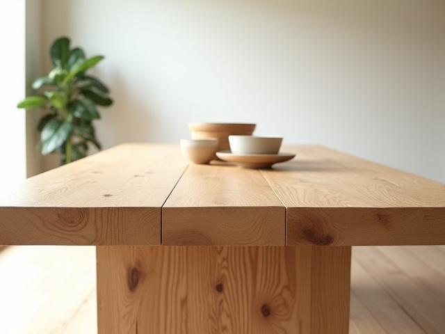 Stort spisebord i massivt egetræ med organisk vanger